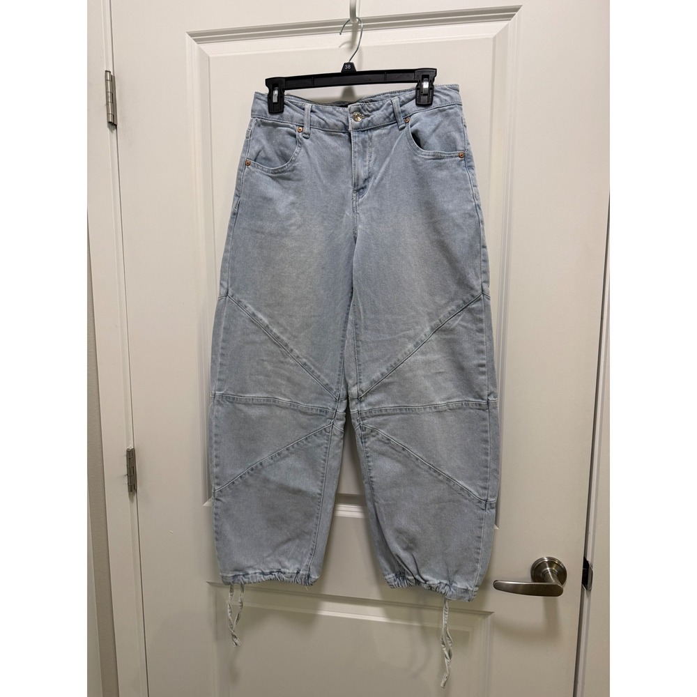 Madden NYC Light Wash‎ Paneled Balloon Jeans Drawstring Cuff Womens 6 High Rise